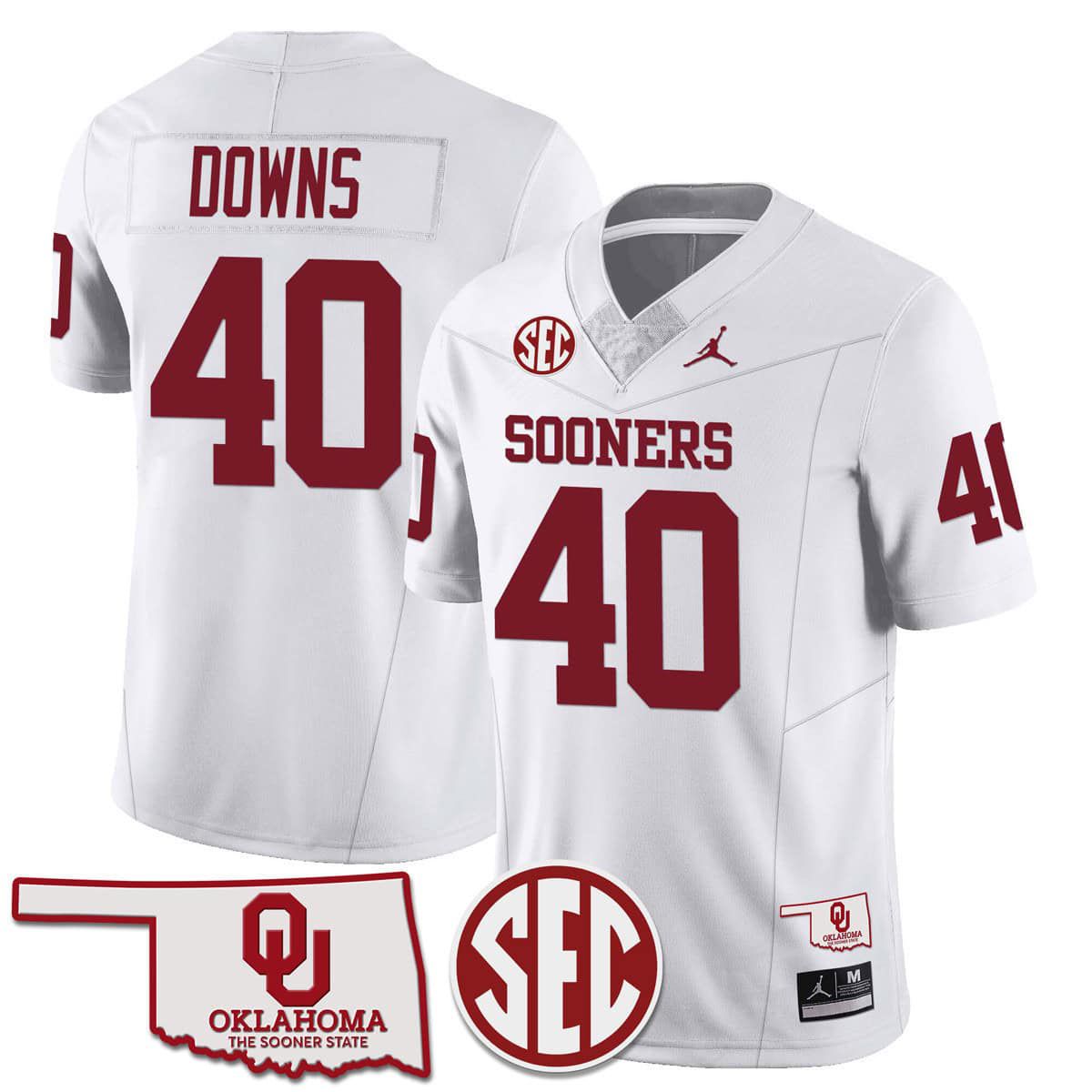 Men Oklahoma Sooners 40 Downs White 2024 SEC Patch Vapor Premier Limited NCAA Jersey